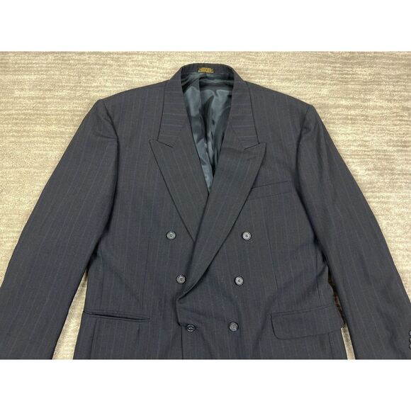 Towncraft Blazer Mens 46R Blue Suit Coat Jacket‎ Pin Stripes Polyester Wool - Picture 2 of 14
